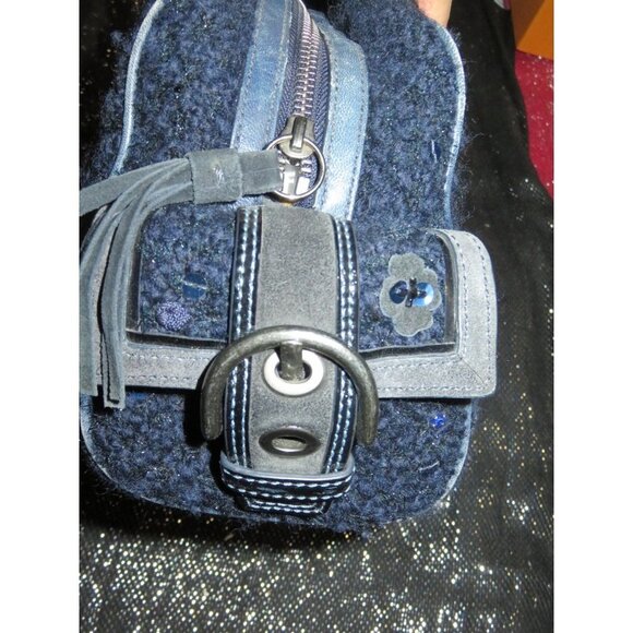 Coach Soho Midnight Blue Tweed & Suede Leather Sequin East West Satchel 10071 - Picture 5 of 16